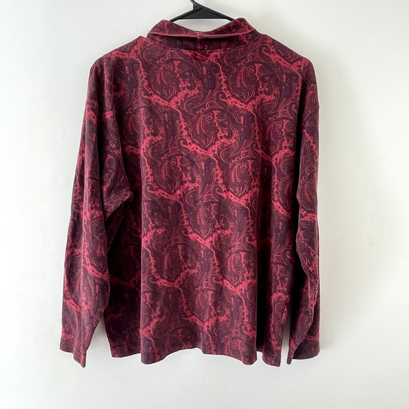 Vintage GAP Red Paisley Mock Neck Long Sleeve Shirt 100% Cotton Y2K Grunge L - Picture 2 of 5